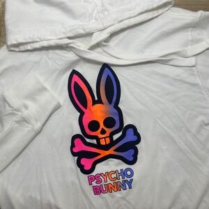 Psycho Bunny Graphic Skull Rabbit Hooded Sweatshirt Mens 4 (Small) Lightweight